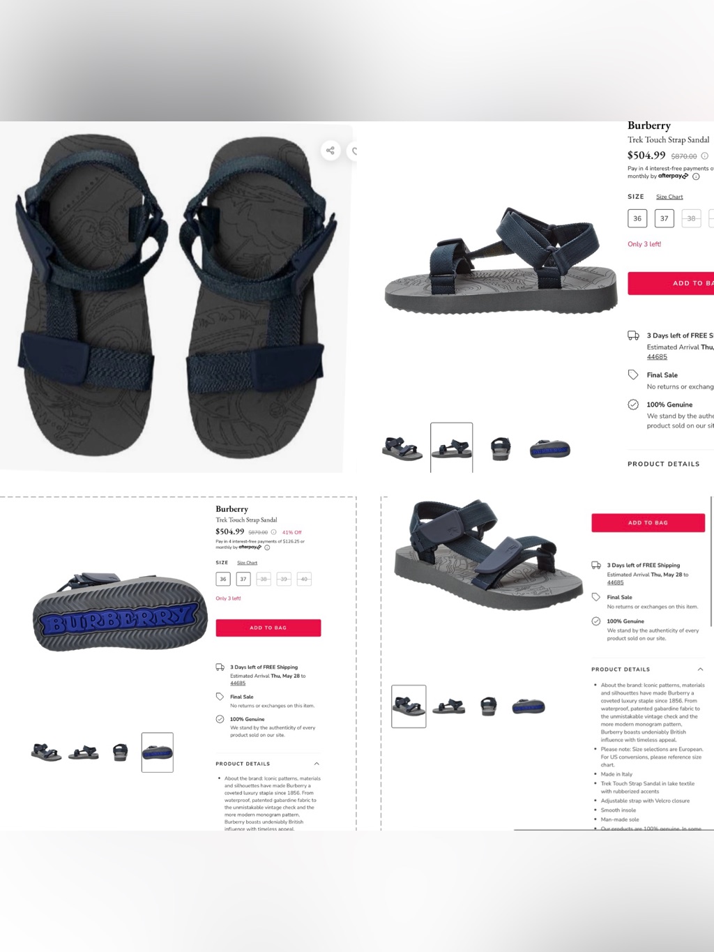 Burberry Black And Navy Logo-Detail Strappy Sandals
